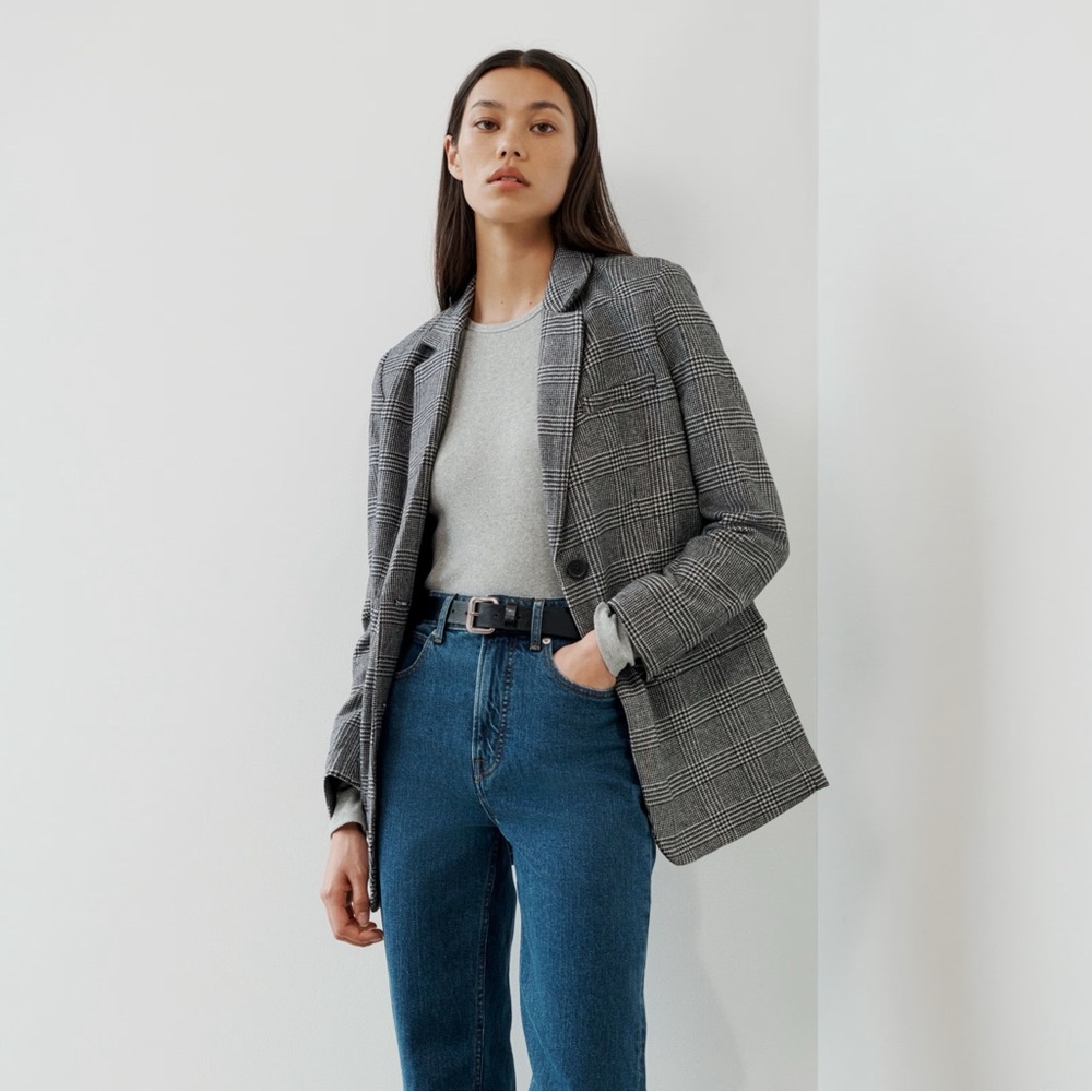 Everlane Italian Wool Oversized Blazer in Glen Plaid Size 0